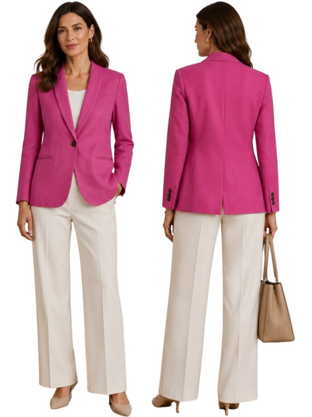 J. Crew Parke Blazer in Stretch Linen Women's 8 Vivid Fuchsia Career Preppy Chic